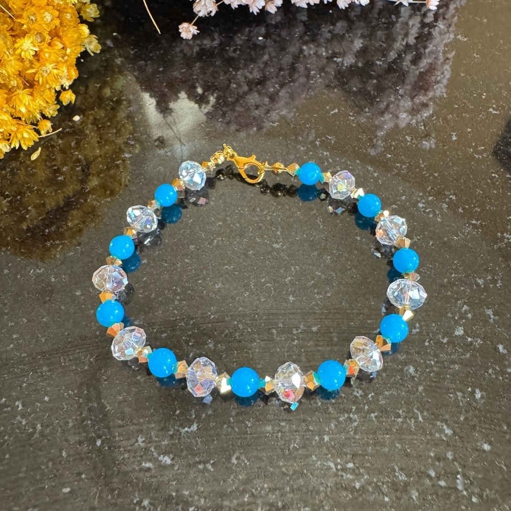 Elegant Blue and Crystal Clear Beaded Bracelet - Anklet